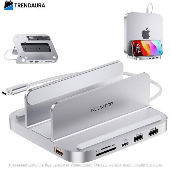 PULWTOP Mac mini M4/M4 Pro Hub Stand Dock with External Storage Upgrade M.2 SSD Enclosure - Image 3
