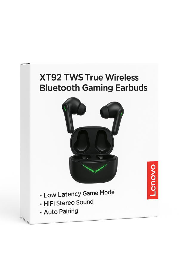 Lenovo XT92 TWS True Wireless Bluetooth Gaming Earbuds – Black Color - Image 3