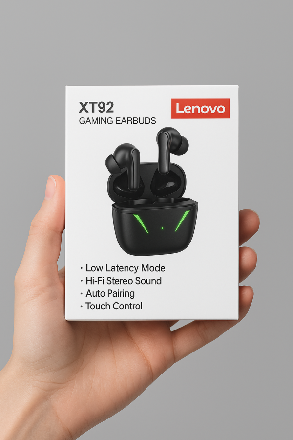 Lenovo XT92 TWS True Wireless Bluetooth Gaming Earbuds – Black Color - Image 4